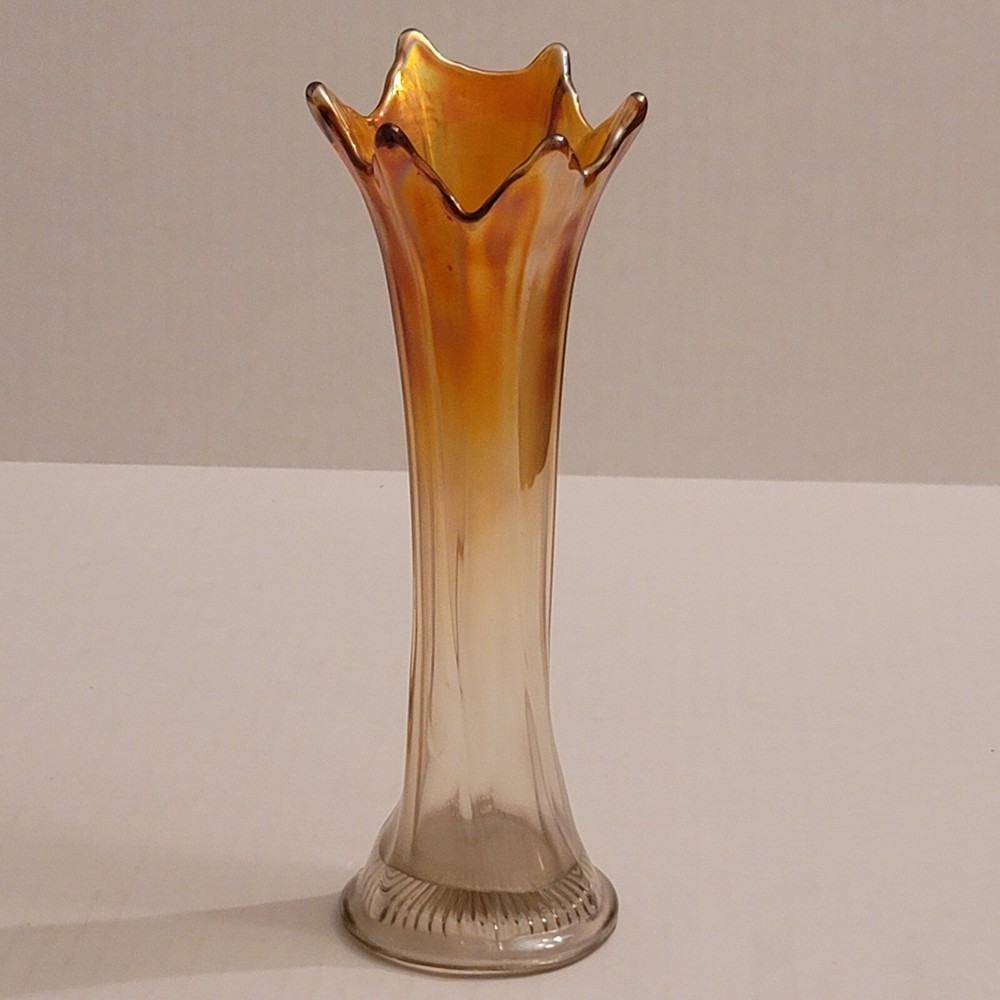 Vintage Imperial Swung Glass Vase Opalescent Marigold Carnival Glass 9