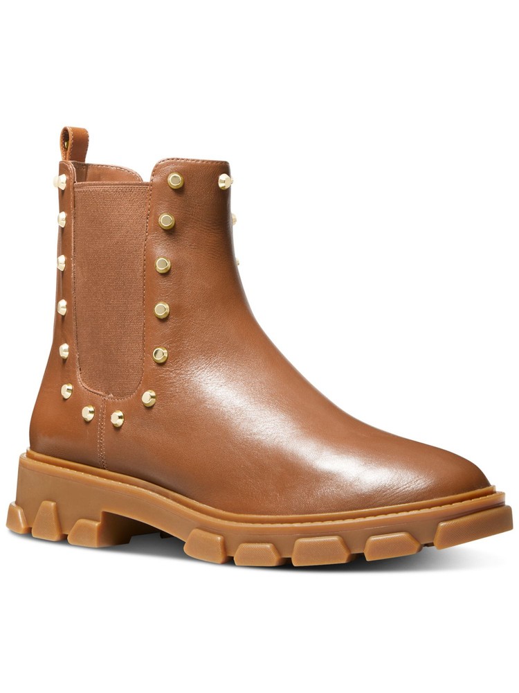 Michael Kors Womens Brown Ridley Leather Chelsea Boot with Pull-Tab