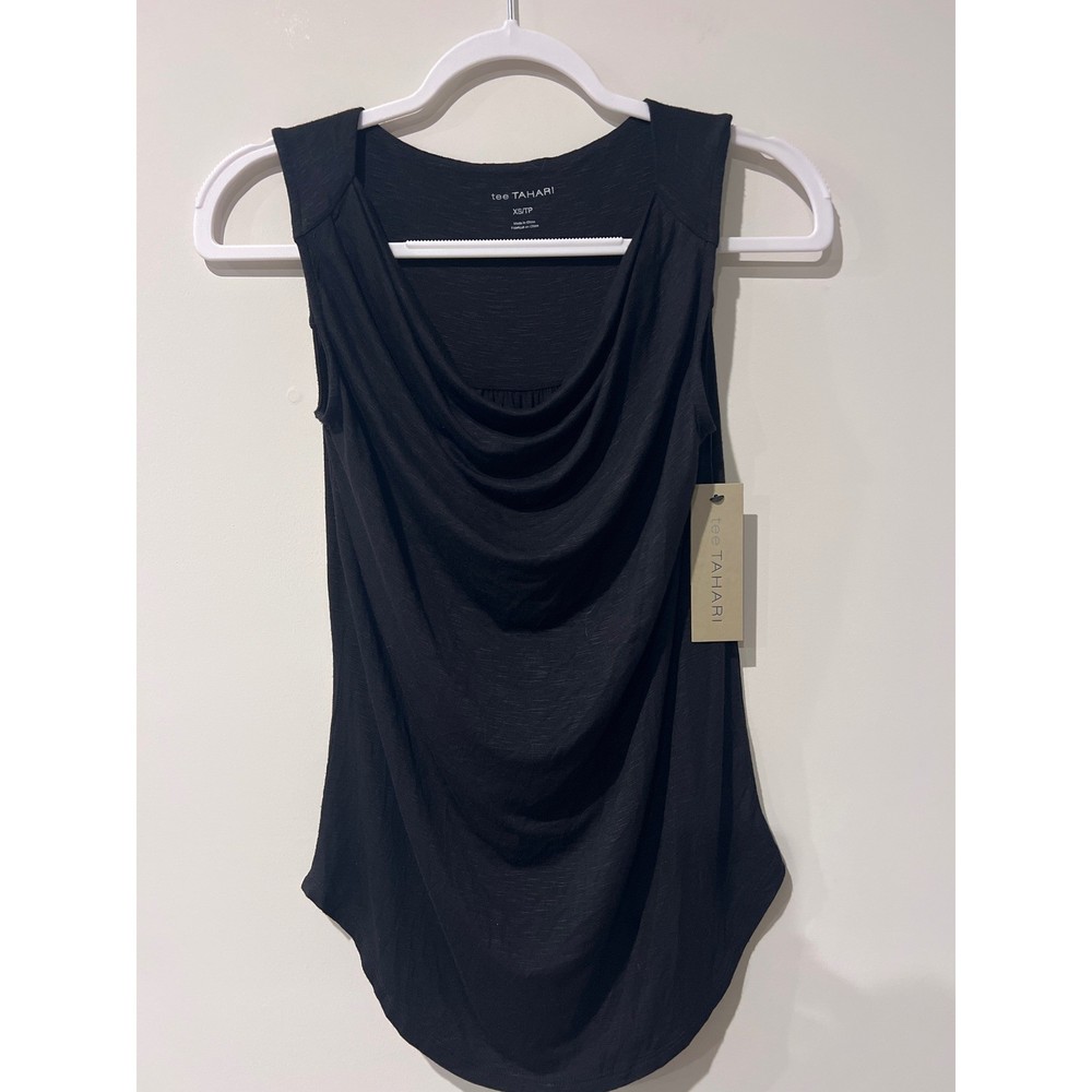 tee TAHARI Black Drape Cowl Neck Sleeveless Tank Top Women's Size XS NWT