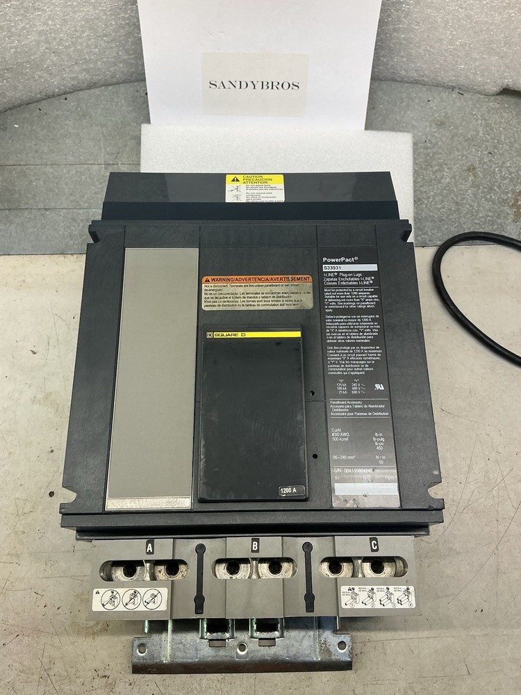 SQUARE D S33931 3 POLE 1200 AMP 600V I-LINE PLUG ON LUGS CIRCUIT BREAKER