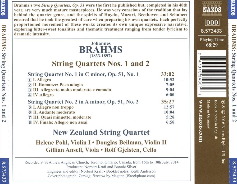 New Zealand String Quartet Brahms: String Quartets Nos. 1 & 2 New Cd