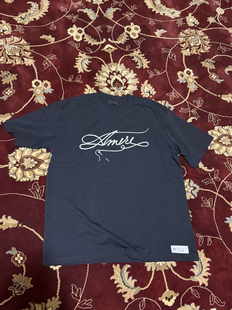 Amiri Black T-Shirt White Lettering Short Sleeve White Stitched Logo Size XXL