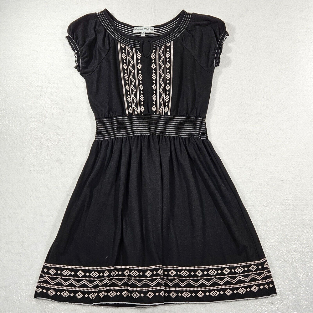 Almost Famous Sheath Mini Dress Women Medium Black White Embroidery Boho Western