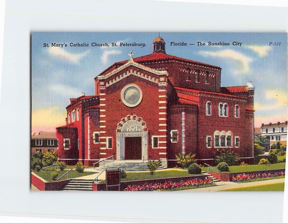 Postcard St Mary's Catholic Church St Petersburg Florida The Sunshine City USA
