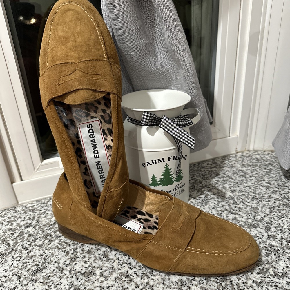 Warren Edwards Camel Leather Suede Leopard Loafers Size 9 Rare Vintage Retail 795