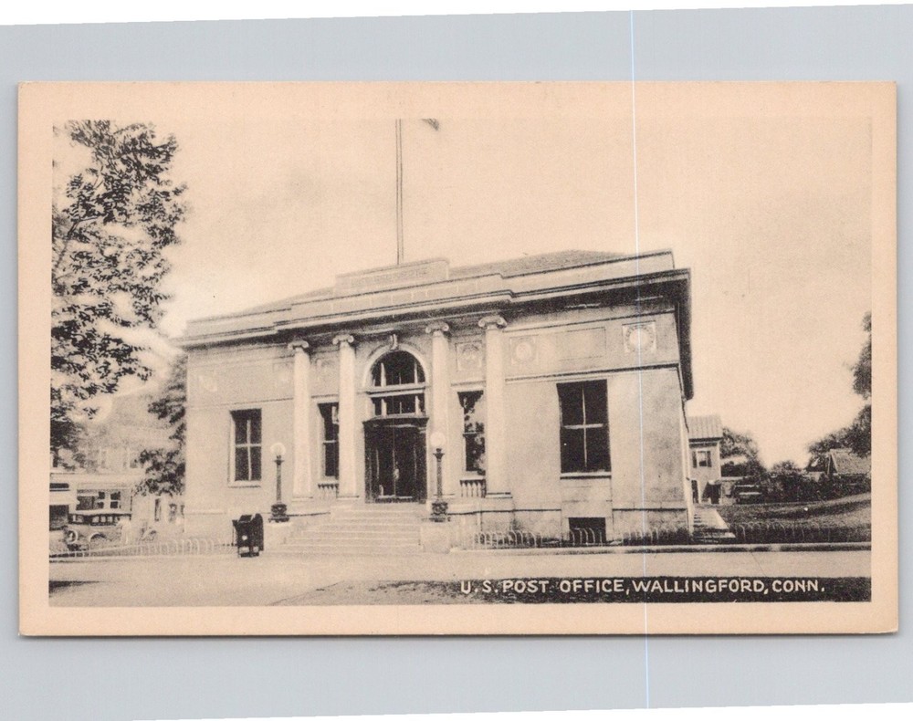 US Post Office Wallingford CT Collotype Postcard Early 1900s Architecture