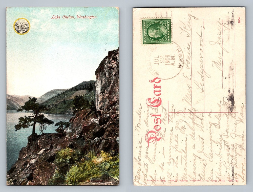 Lake Chelan, WA-Washington, Rocky Shoreline Scene c1909 PC Vintage Postcard