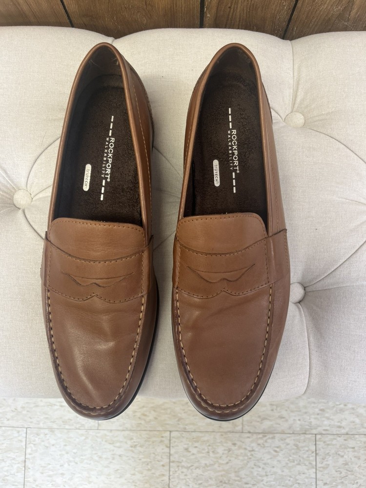 Rockport Men's Classic Penny Loafers Slip On Shoe,  Cognac Brown Size 13 M