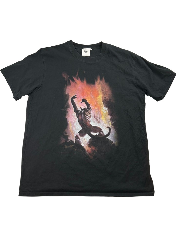 Frazetta Girls T-Shirt With Fire Demon Artwork Black Size Large 100% Cotton
