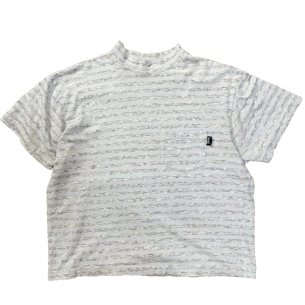 Stussy 80s Vintage USA Made Stripe Pocket T-Shirt Mock Neck Boxy Fit Size L JP