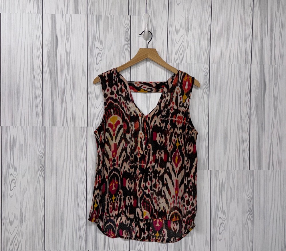 Ana a new approach top womens size medium sleeveless black patterned blouse