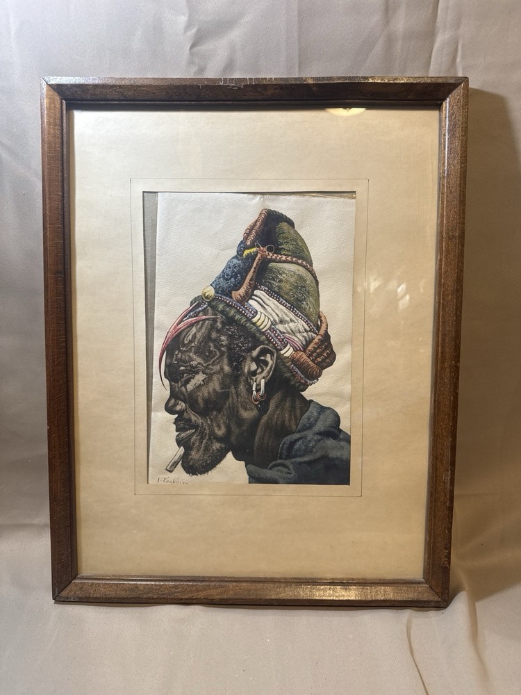 Listed African J.p. Ludu (1925-1965) Very Fine & Striking Original Watercolor