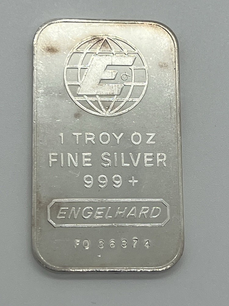 Engelhard 1 oz Silver Bar .999 Fine Vintage Globe Logo