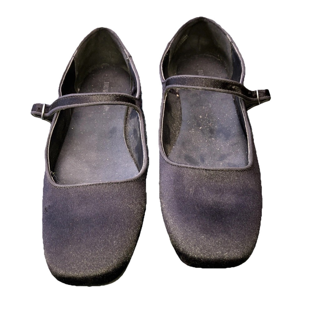Ballet Flats Comfort Black Slick Fabric Slip On Size 8.5