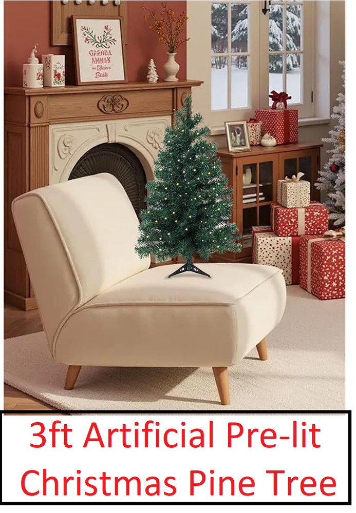3' Ft Pre-Lit Wisconsin Slim Snow Tip Pine Artificial Christmas Tree 50 Lights