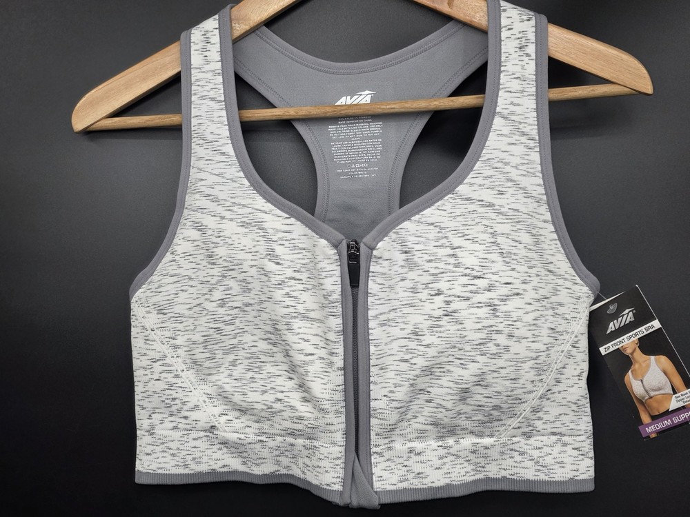Avia XXXL Zip Front Sports Bra Gray Seamless Medium Support Womens Racerback NWT