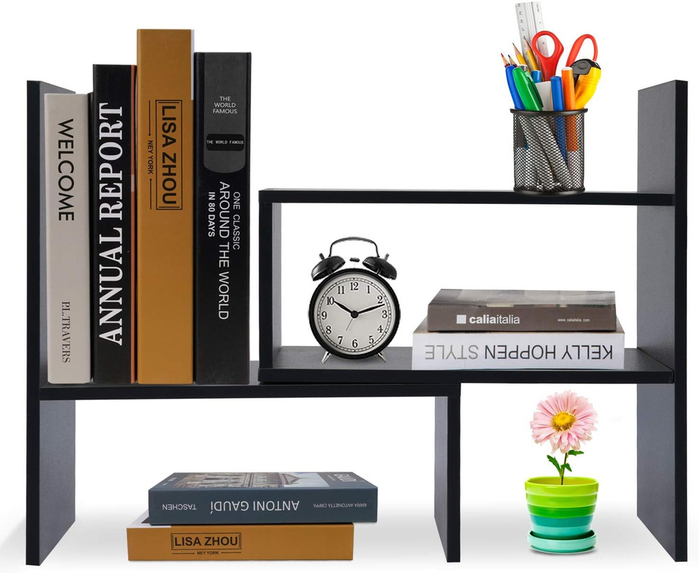 Hossejoy Desk Shelf, Adjustable Desktop Storage Organizer, Wood Display Shelf Ra