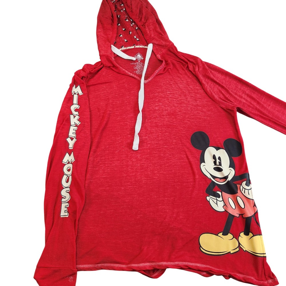 Disney Parks Shirt Womens XL Red Mickey Mouse Hooded Long Sleeve Tunic Top