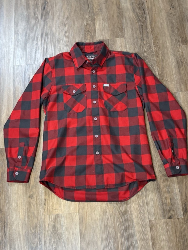 Dixxon Fifty Fifty Flannel Shirt Buffalo Red Plaid Button Up Preppy Mens Sz Med