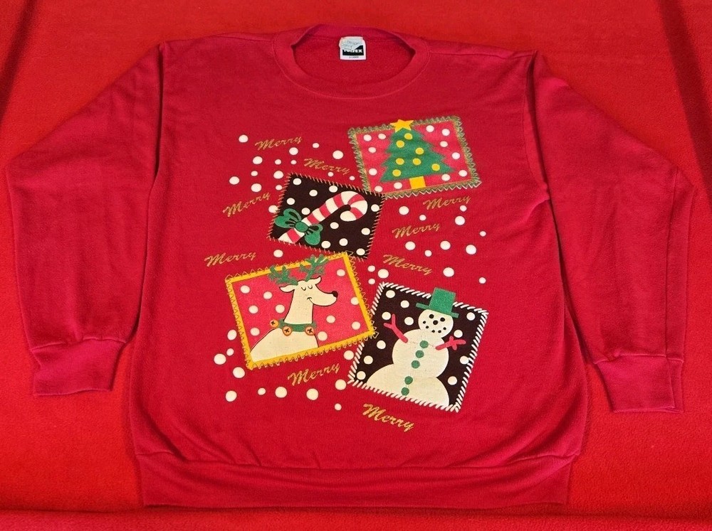 Vtg Graphic Christmas Sweatshirt Women's Adult Sz X-Large USA Tultex Crewneck