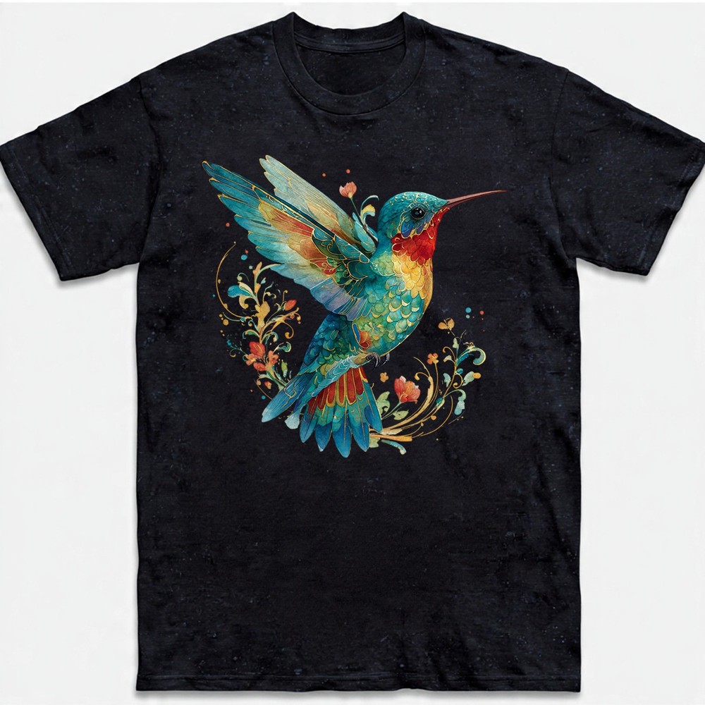 Hummingbird Floral Art Nature Retro Gift Men Women T-Shirt Tee