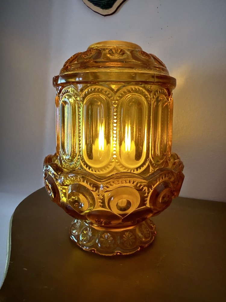 Amber Moon and Stars Fairy Lamp L. E. Smith Vintage