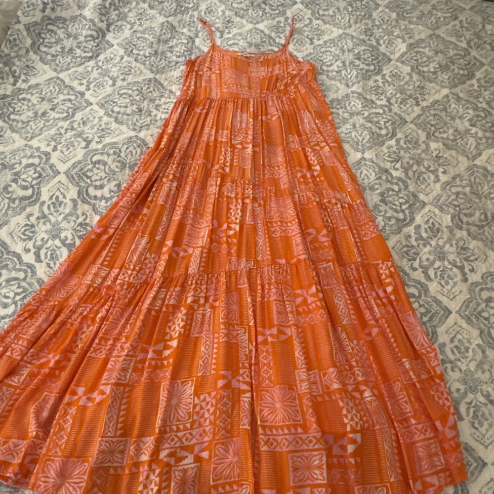 O'Neill Women's Sundress Size M Spaghetti Strap Maxi Orange Floral