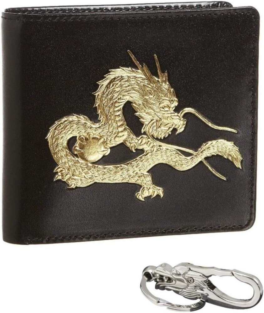 EMPEROR DRAGON Billfold Wallet Gold leaf stamping leather Black made in JAPAN