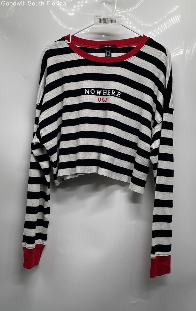 Forever 21 Womens Multicolor Striped Long Sleeve Cropped Pullover Sweater Size L