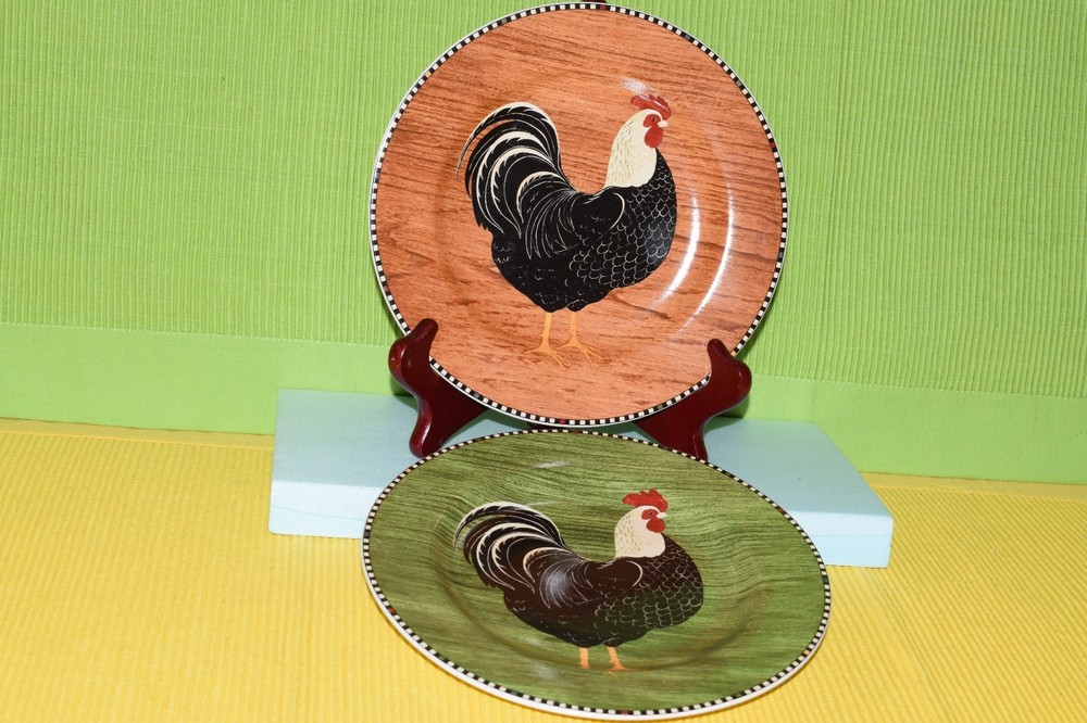 Warren Kimble “Rooster” Decorative Salad Dessert Plates by Sakura - Set of 2