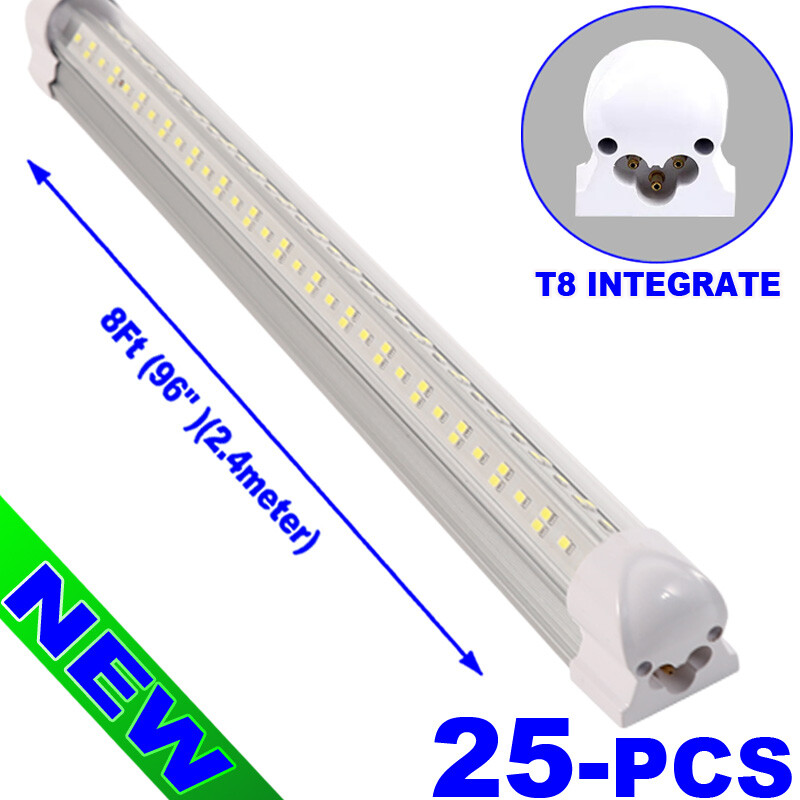 25-PCS T8 8Ft LED Tube Light Bulb 144W LED Shop Light Fixture 6500K Super Bright