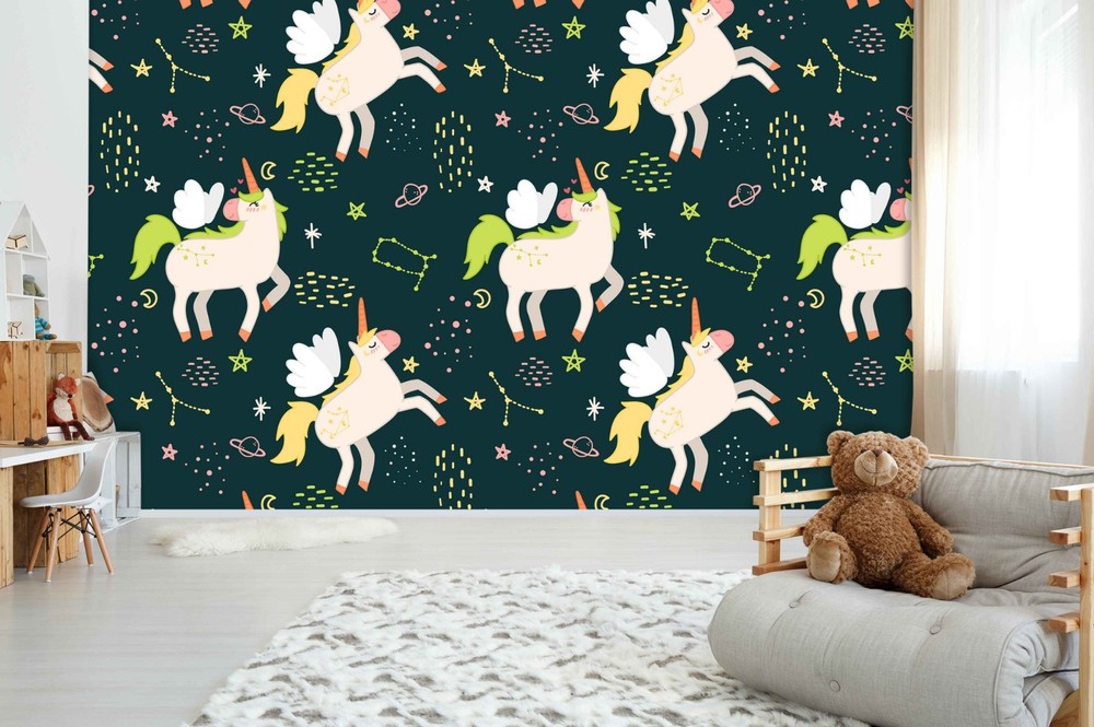 3D Space Unicorn Cartoon Pattern Wall Murals Wallpaper Murals Wall Sticker