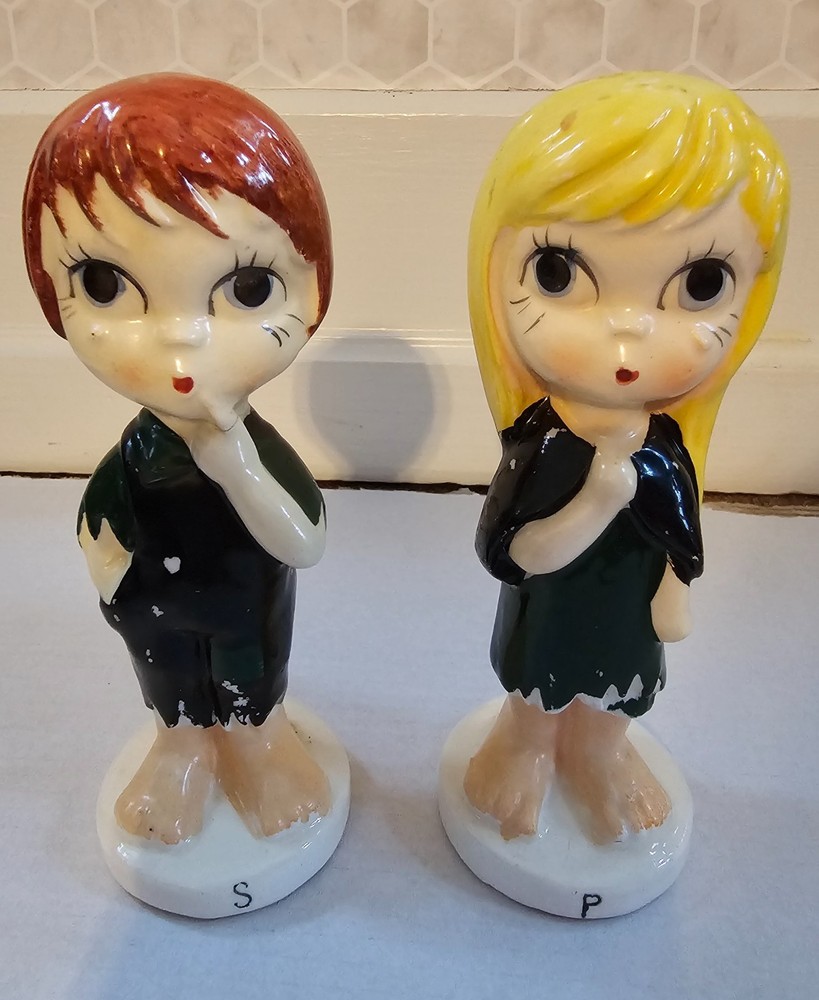 Vintage/ Antique MCM 50's Boy and girl salt and pepper shaker