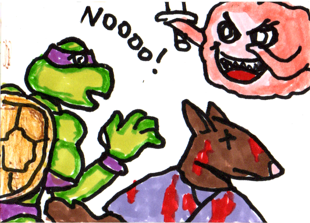 Ninja Turtle and Krang ACEO original PAINTING miniature outsider art comic art