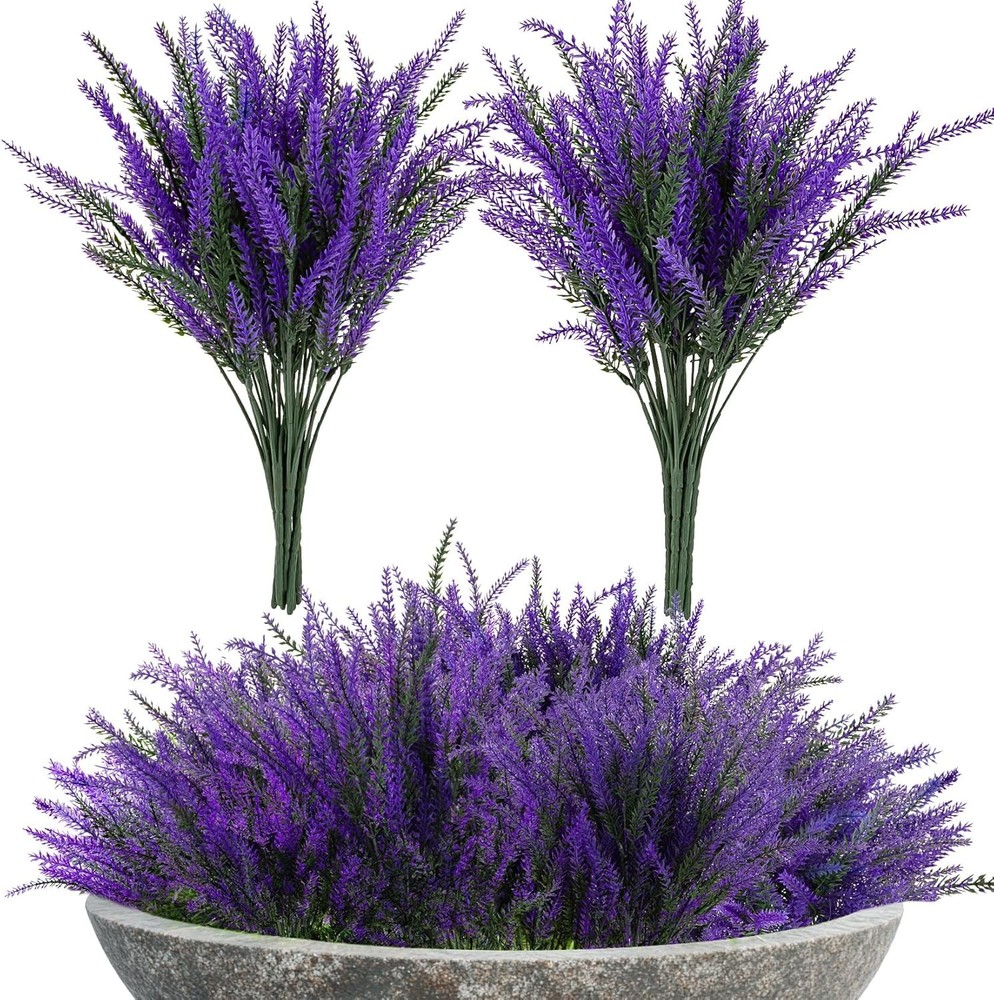 Artificial Lavender Flowers - 8 Pcs Faux Lavender Plant Artificial Fake Plastic