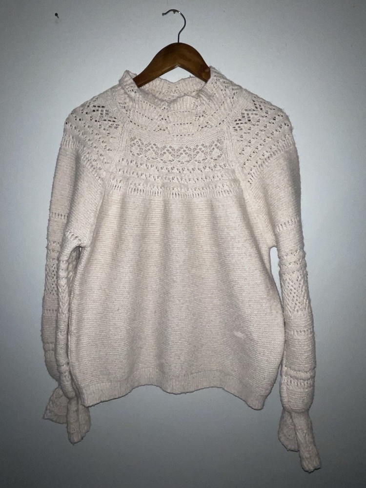 Democracy Women’s Ivory Solid Cowl Neck Open Knit Long Sleeve Sweater L