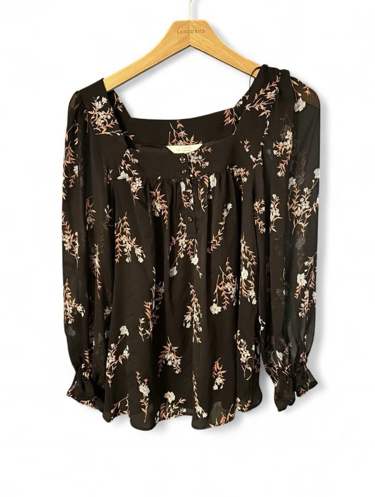 Lauren Conrad Black Floral Blouse Size Small Long Sleeve Lightweight Top