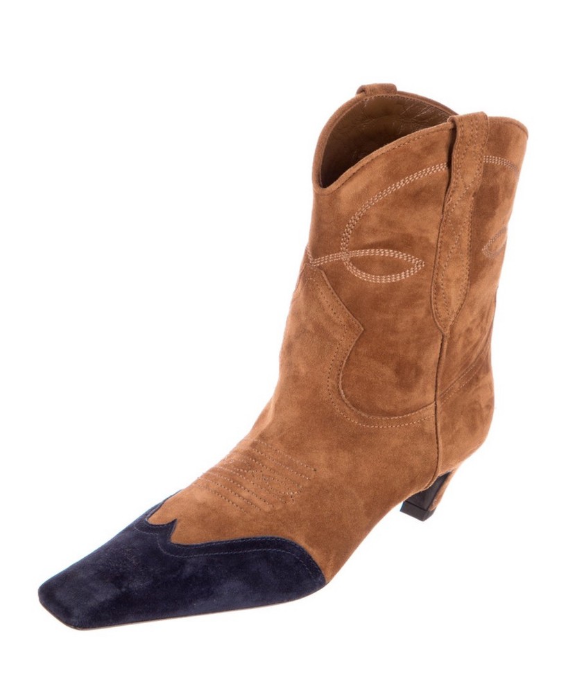 Khaite Suede Dallas Boot In Navy And Brown Suede Size 36 / 6