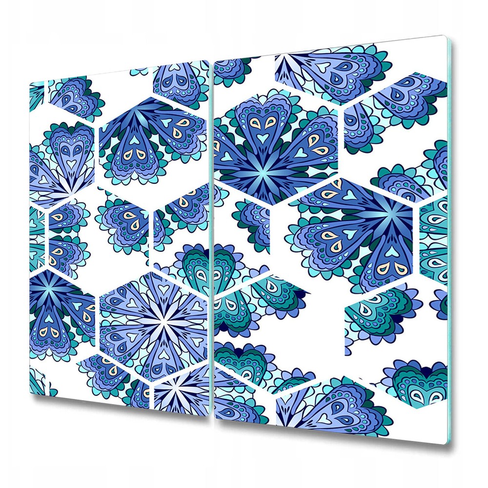 Tempered Glass Worktop protector Hexagon blue flowers geometric Colourful