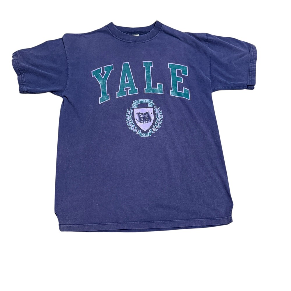 Vintage Yale University T Shirt Mens L Blue Spell Out Graphic Tee