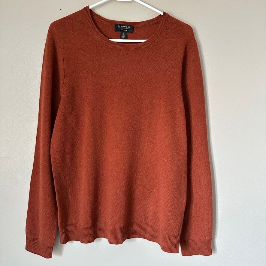 Charter Club Cashmere Sweater Mens LARGE Pullover Preppy Classic Burnt Orange