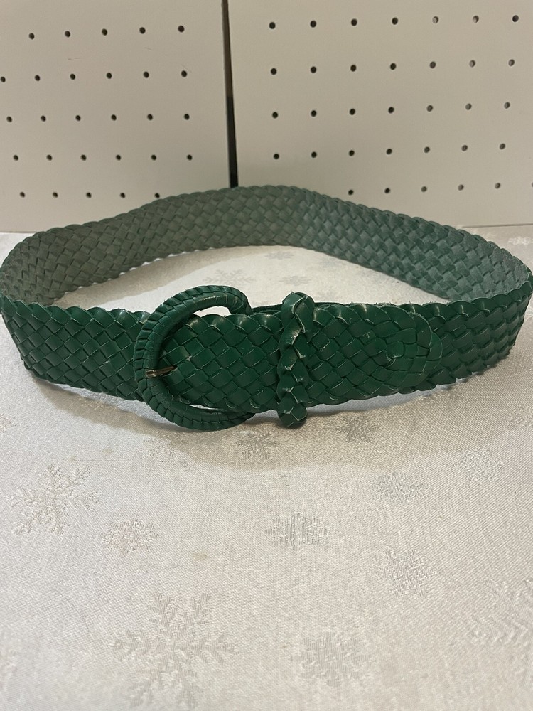 Forest Green Genuine Leather Braided Woven Belt Women Sz 36 Made In Mexico 25.00