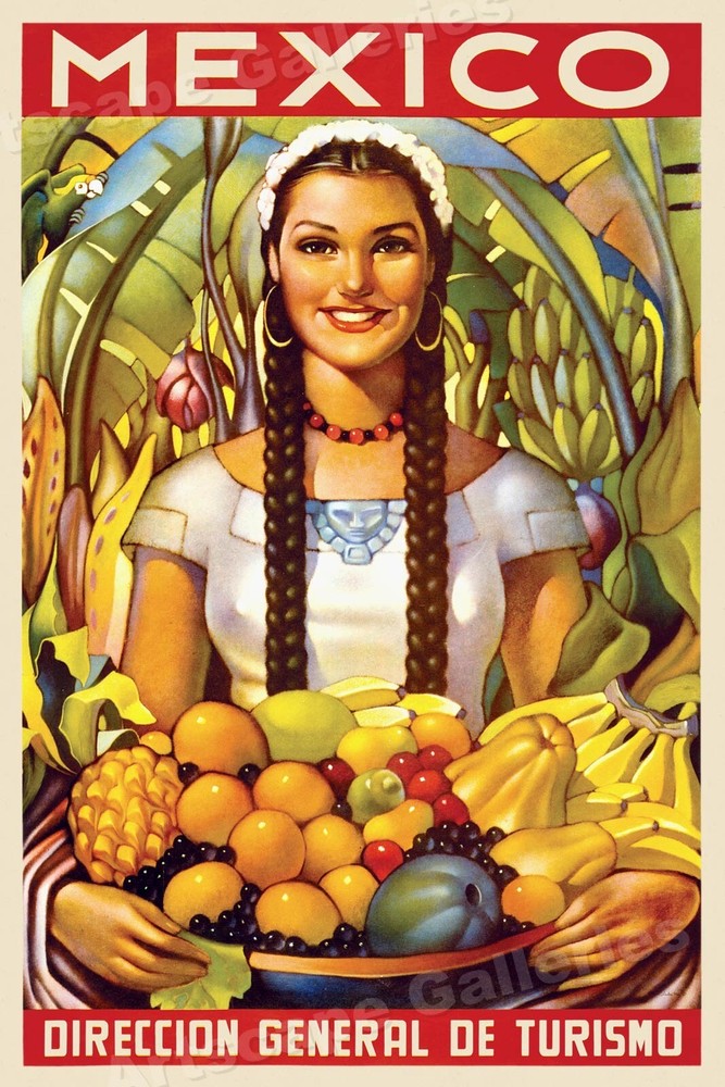 1950s Mexico Beautiful Girl Vintage Style Travel Poster - 24x36