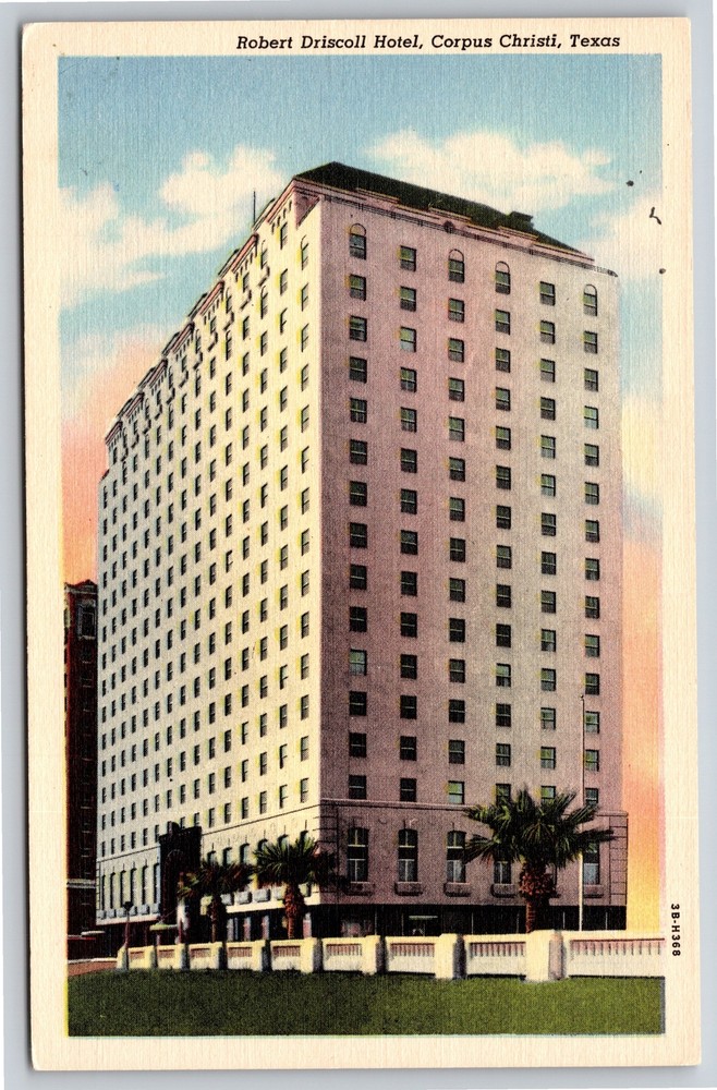 Corpus Christi Texas~Robert Driscoll Hotel From Lawn~Vintage Linen Postcard