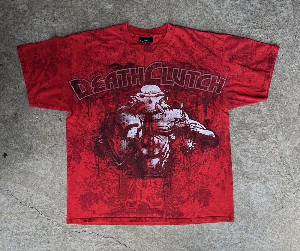 Vintage y2k Death Clutch MMA Graphic Shirt Size XL Affliction Goth Grunge Red 00