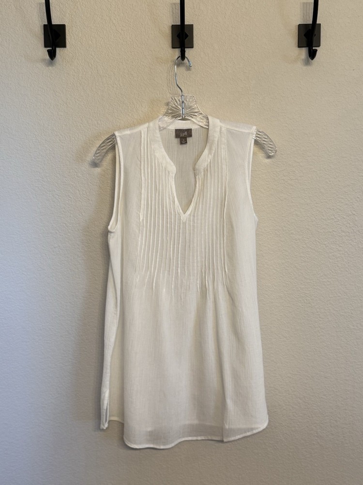 J Jill Medium White Sleeveless Pintuck Tunic, Lightweight, EUC