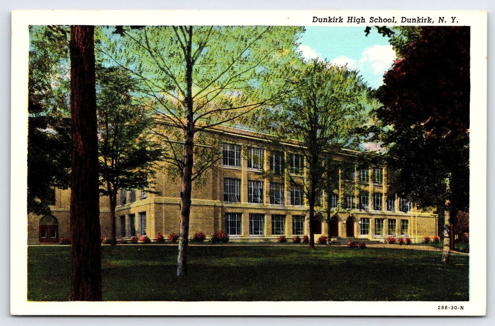 Dunkirk New York NY Dunkirk High School Building Trees Vintage Postcard