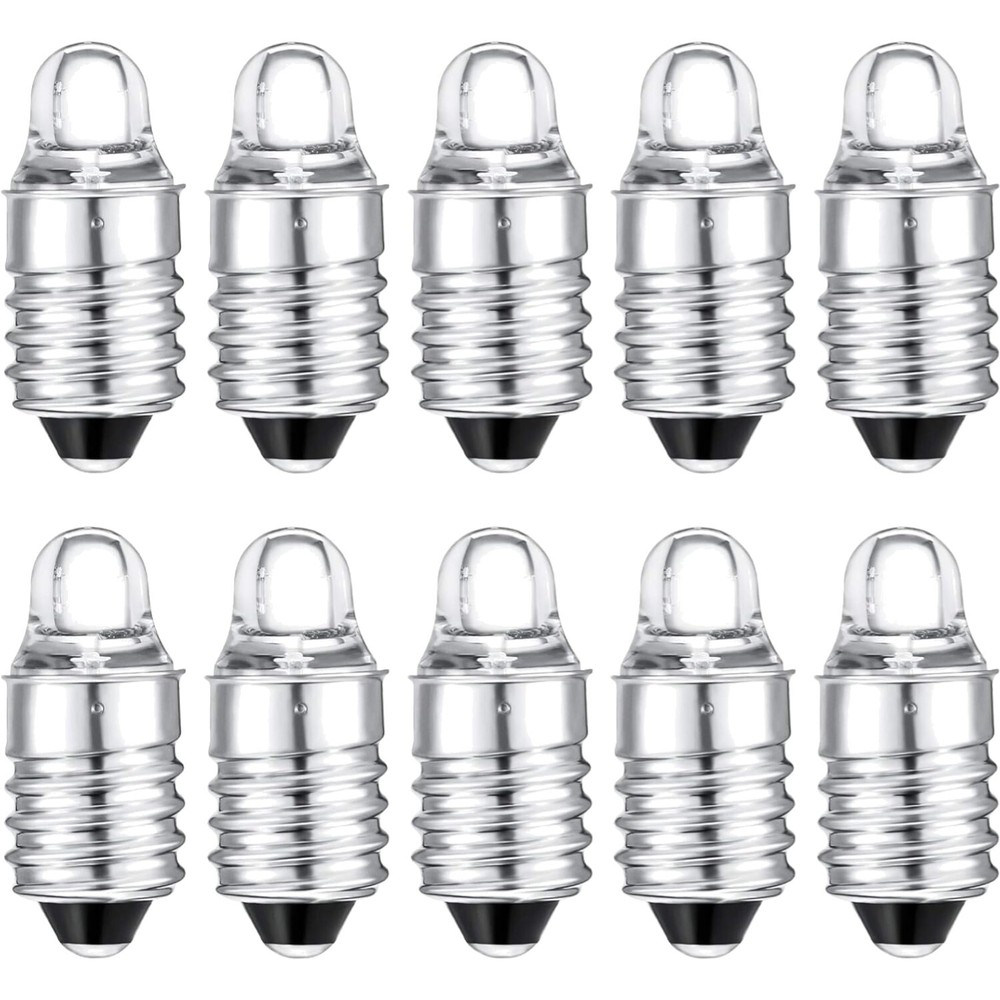10-Pack E10 LED Bulbs, Cool White 3V Mini Replacement Bulbs for Flashlights