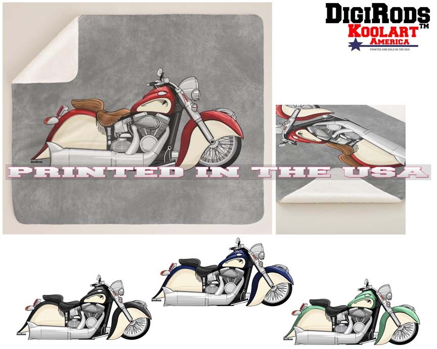 Indian Chief Chieftain Motorcycle Sherpa Fleece Blanket by DigiRods