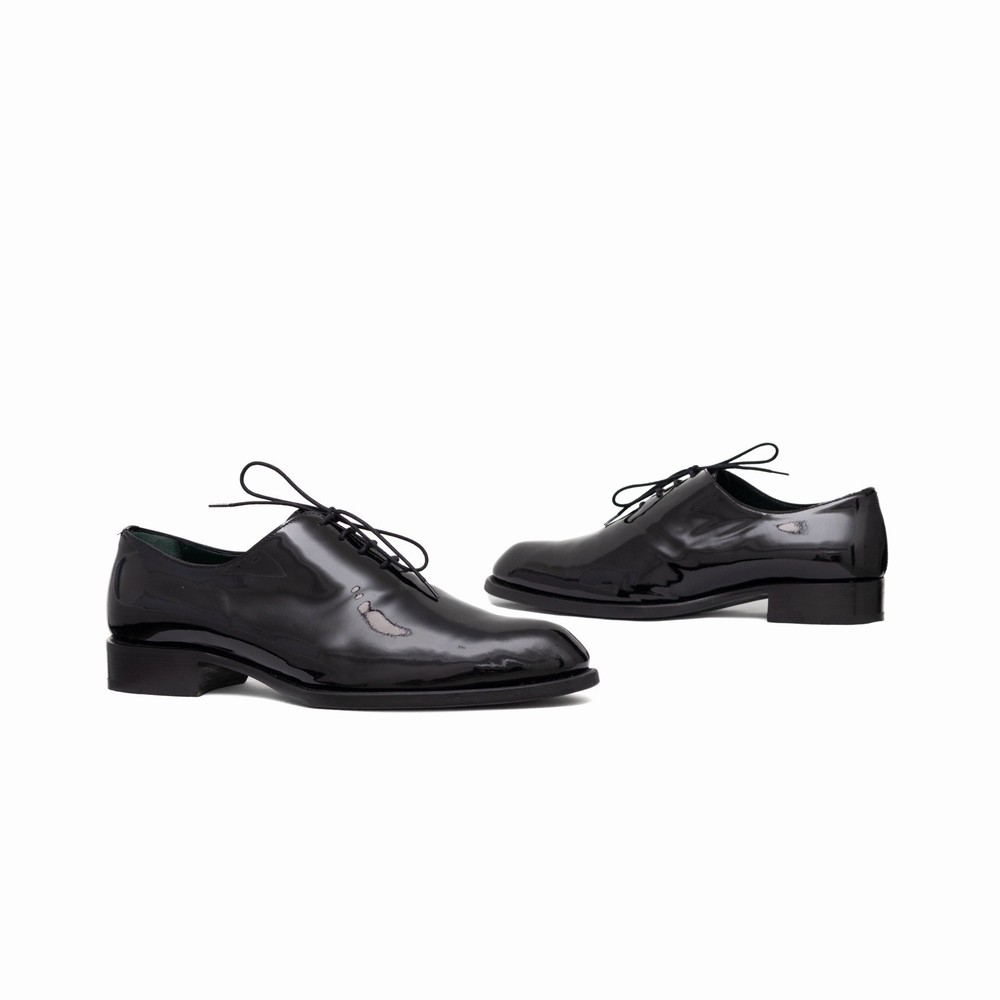 1.5k.$ Brioni Cardinal Whole-Cut Black Patent Leather Evening Oxford Shoes US 10